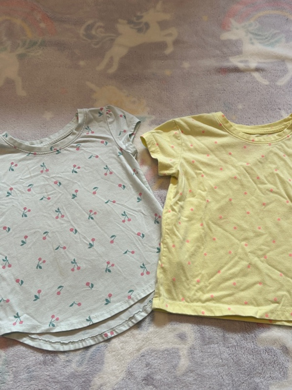 Cat & Jack Girls' Short Sleeve Tees - Light Blue Cherry Print & Yellow Dot